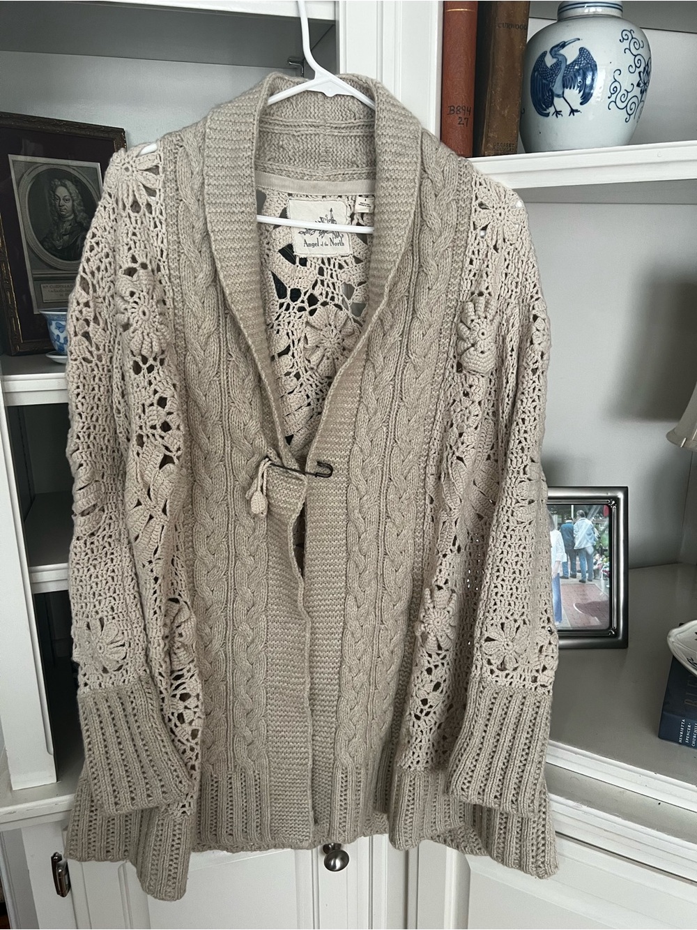 Angel Of The North Openwork Cable-Knit Shawl Cardigan